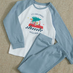 Personalised Checkered Christmas Car Blue Jersey Pyjamas