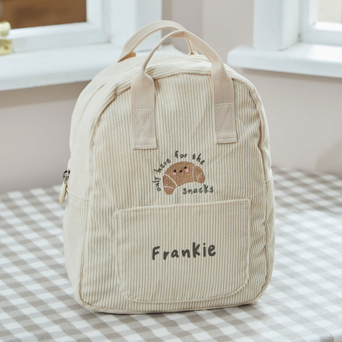 Personalised Breakfast Club Ecru Cord Backpack 