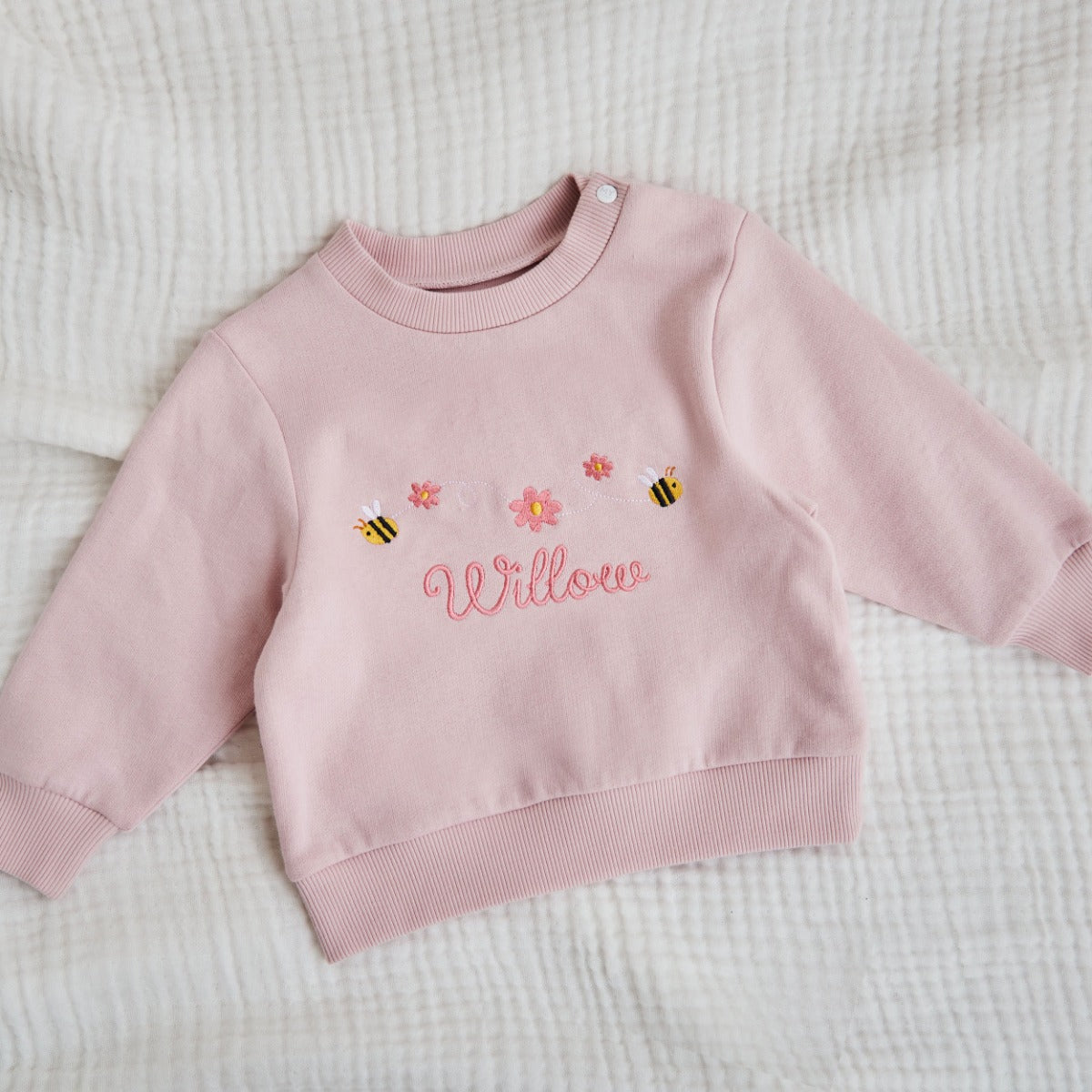 Personalised Pink Floral Bee Sweatshirt 