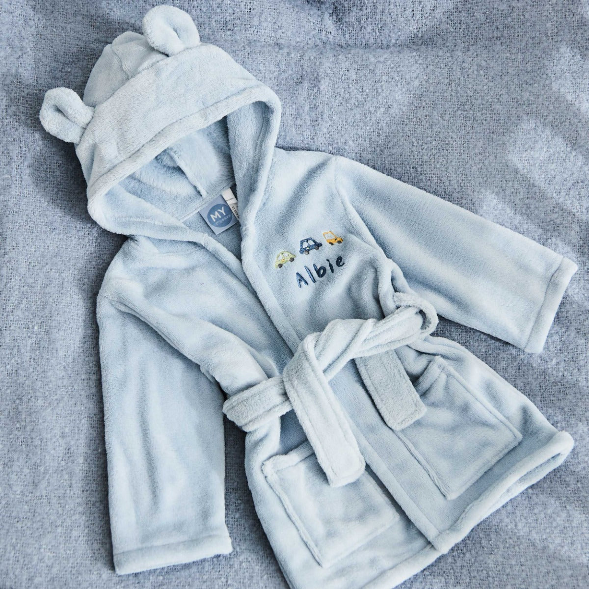 Personalised Blue Car Fleece Robe with Ears