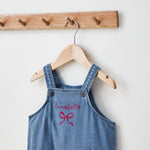Personalised Pink Glitter Bow Denim Dungarees