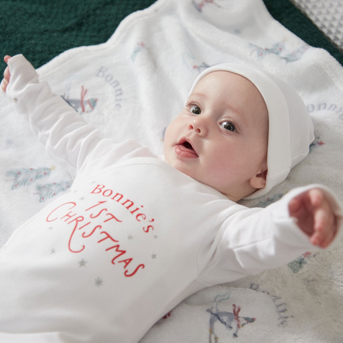 Personalised 1st Christmas Wrap Sleepsuit & Hat Set