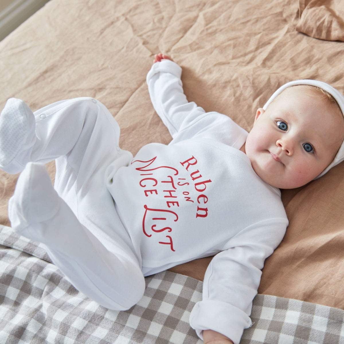 Personalised Name Nice List Wrap Sleepsuit & Hat Gift Set 