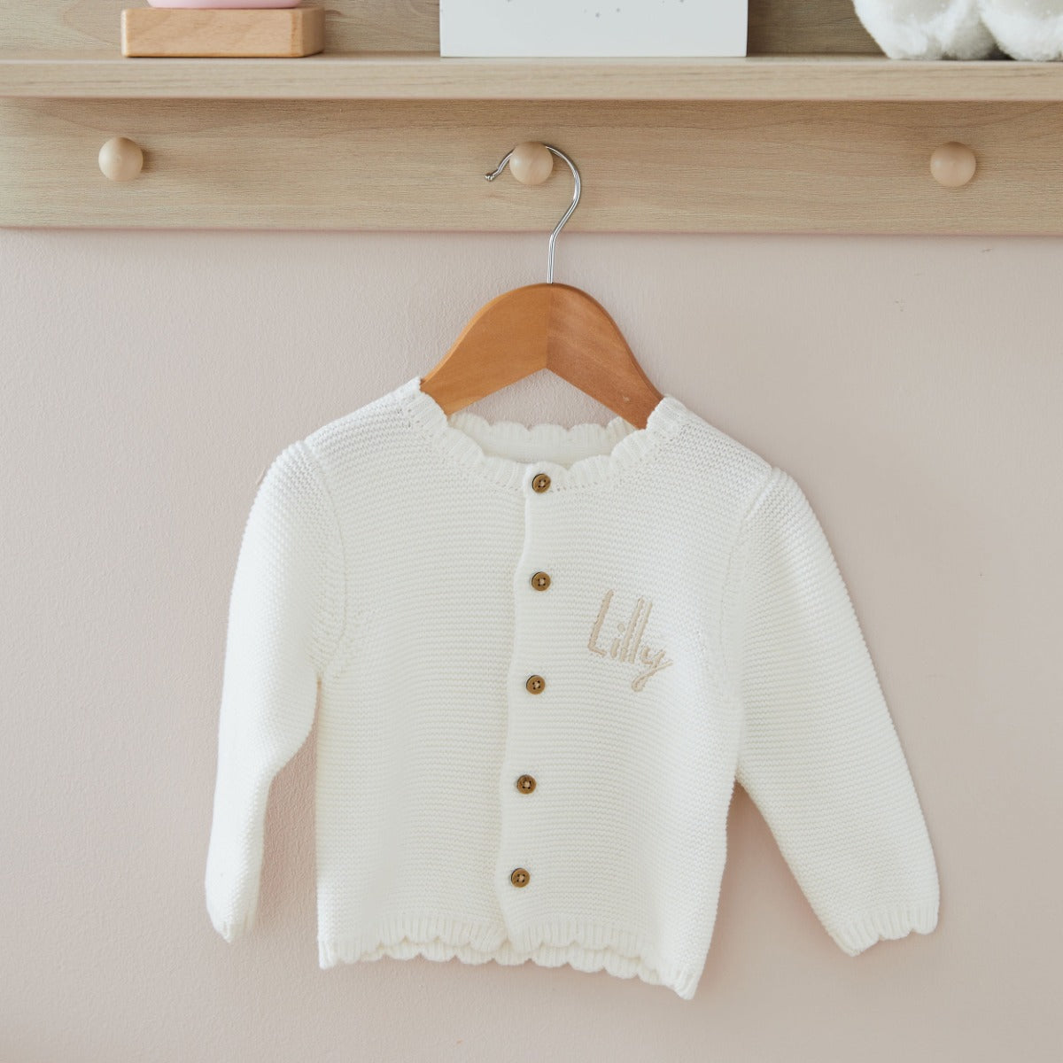 Personalised White Front Name Cardigan