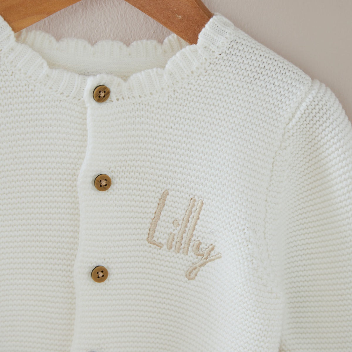 Personalised White Front Name Cardigan