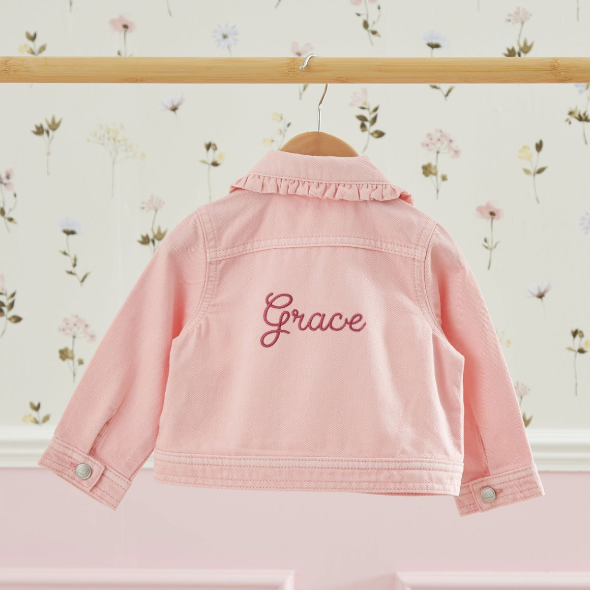 Personalised Pink Frill Denim Jacket