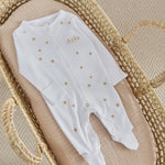 Personalised Embroidered Gold Star Organic Cotton Sleepsuit