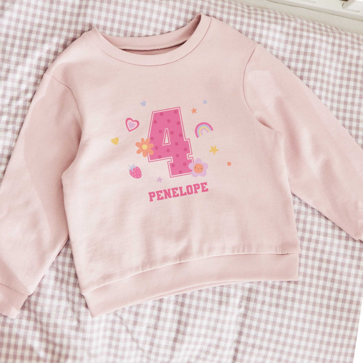 My Kids Personalised Name & Number Pink Sweatshirt