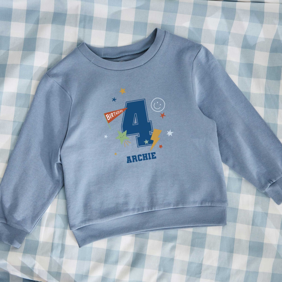 My Kids Personalised Name & Number Blue Sweatshirt