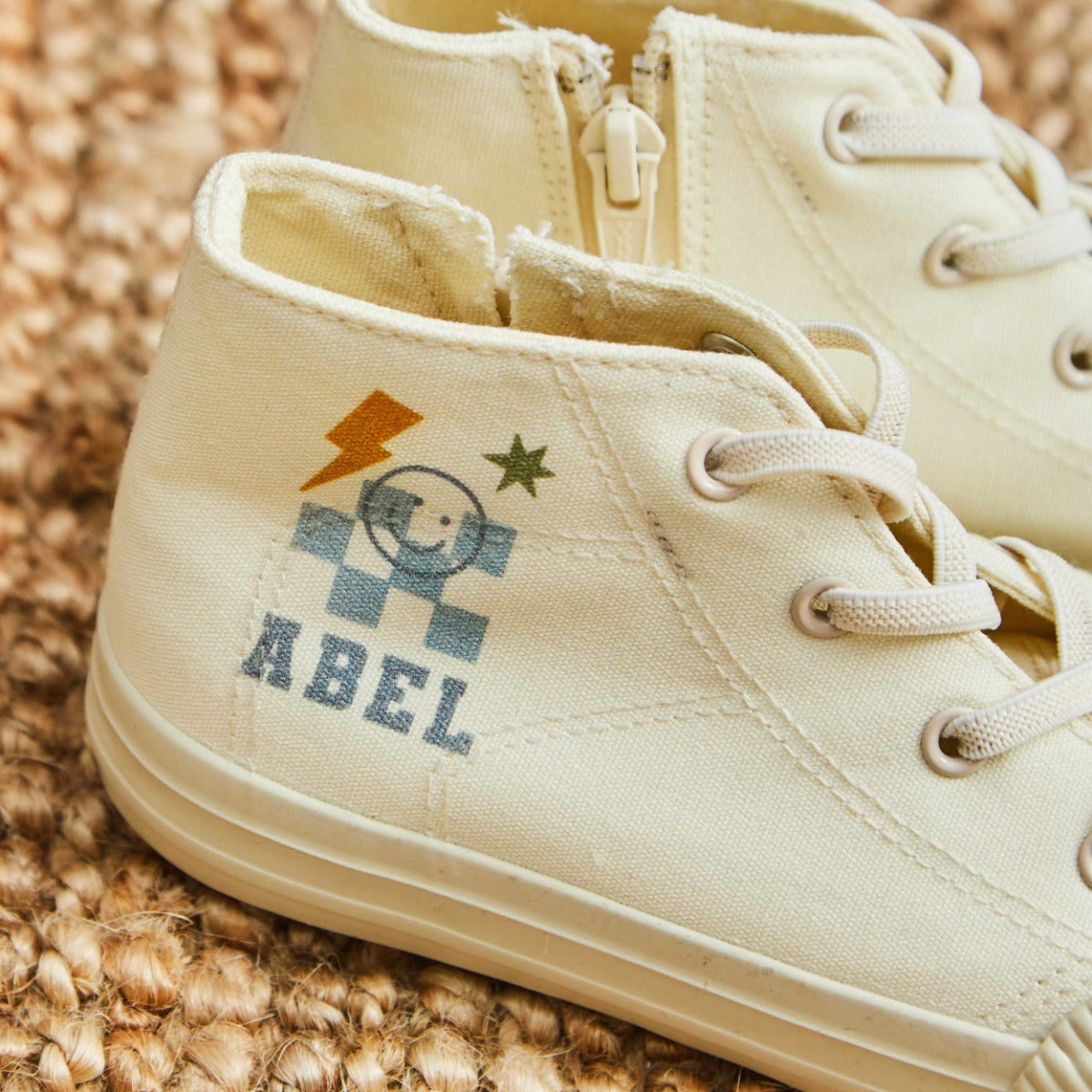 Personalised Checkered Ivory Toddler High-Top Shoes