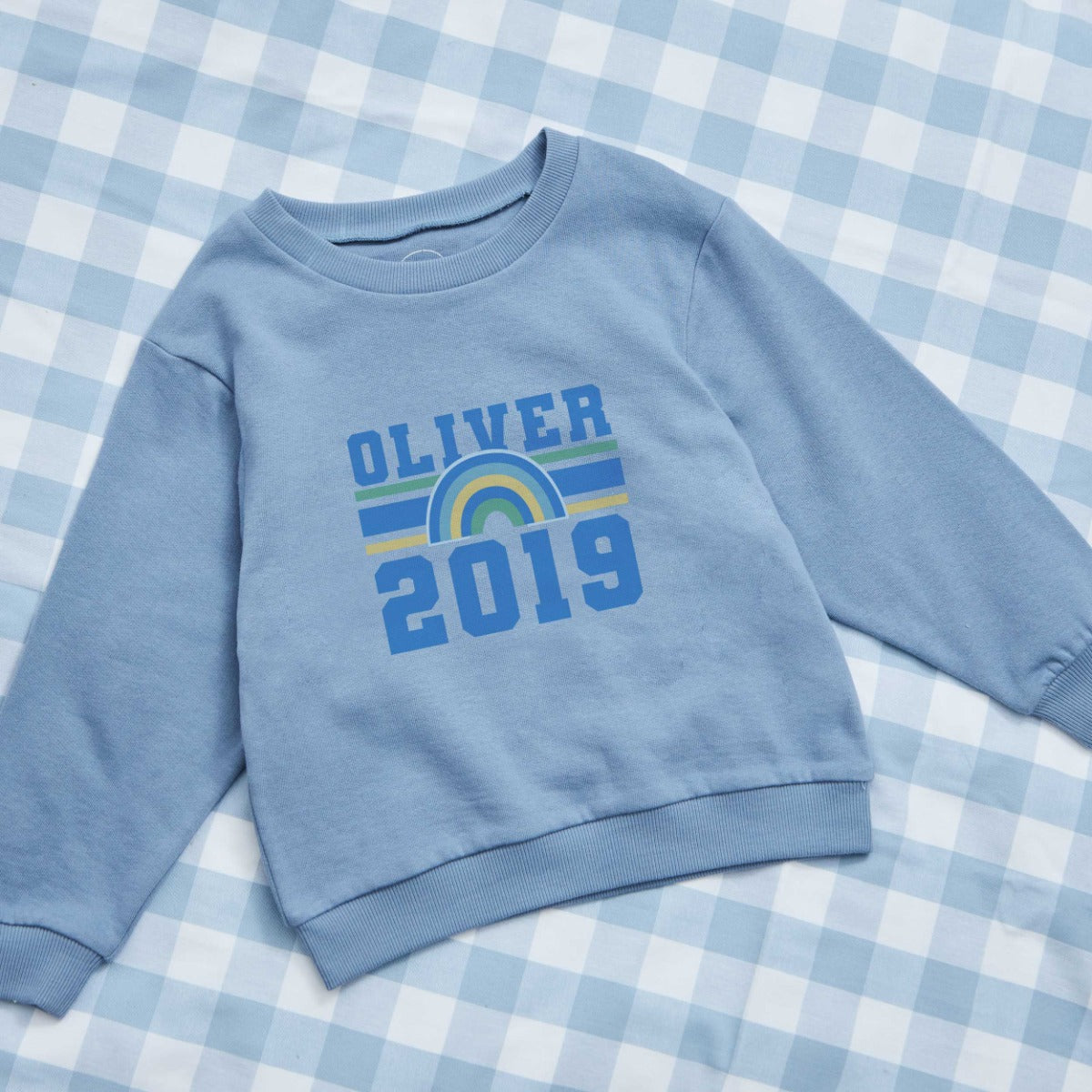 My Kids Personalised Blue Rainbow Sweatshirt