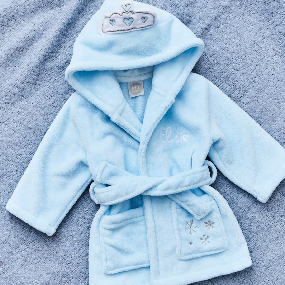 Personalised Snow Princess Blue Hooded Fleece Robe 