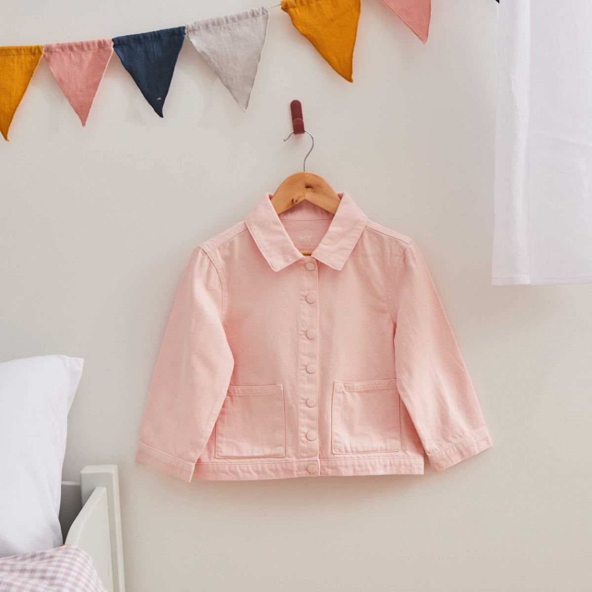 My Kids Personalised Heart Pink Denim Jacket