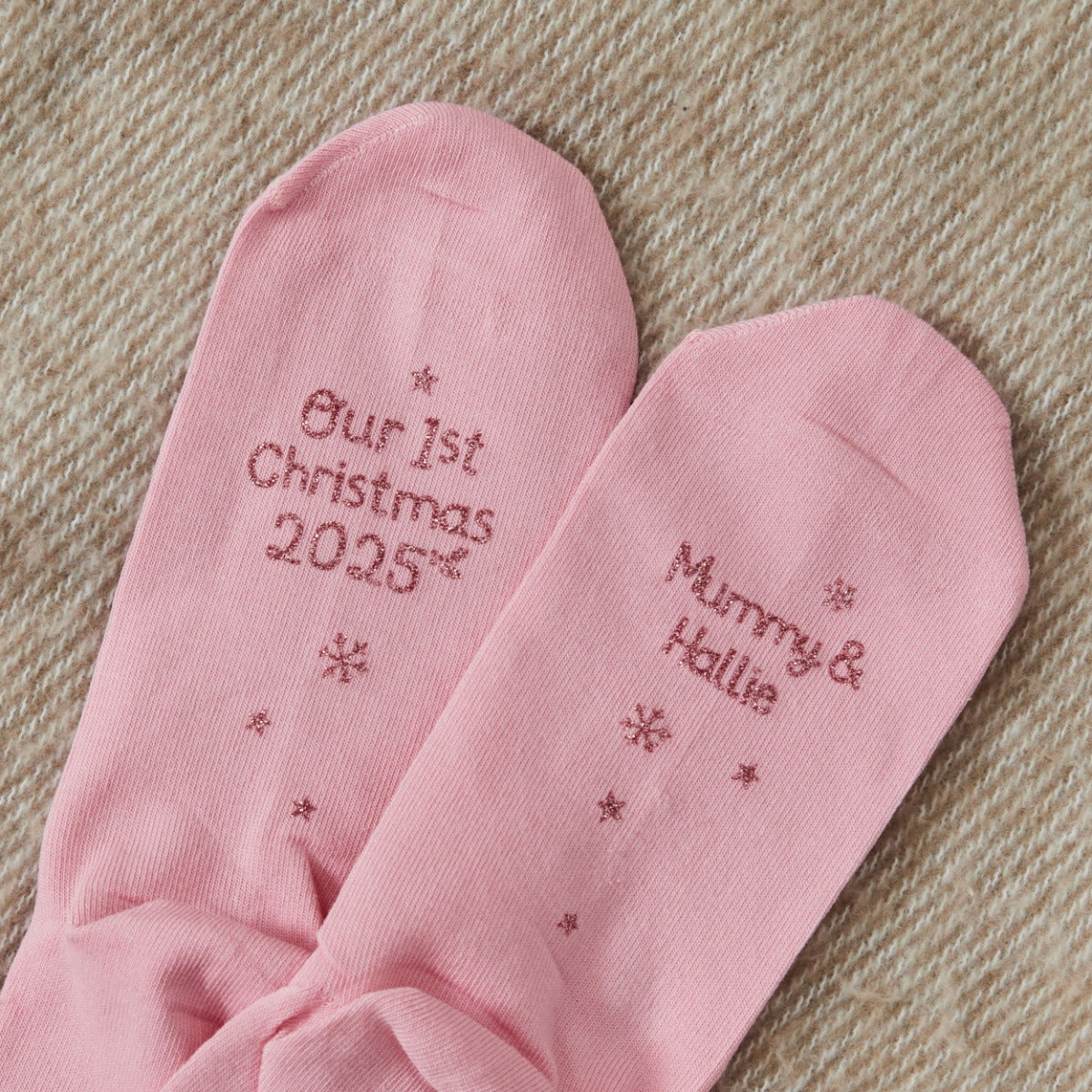 Personalised Our 1st Christmas Pink Socks