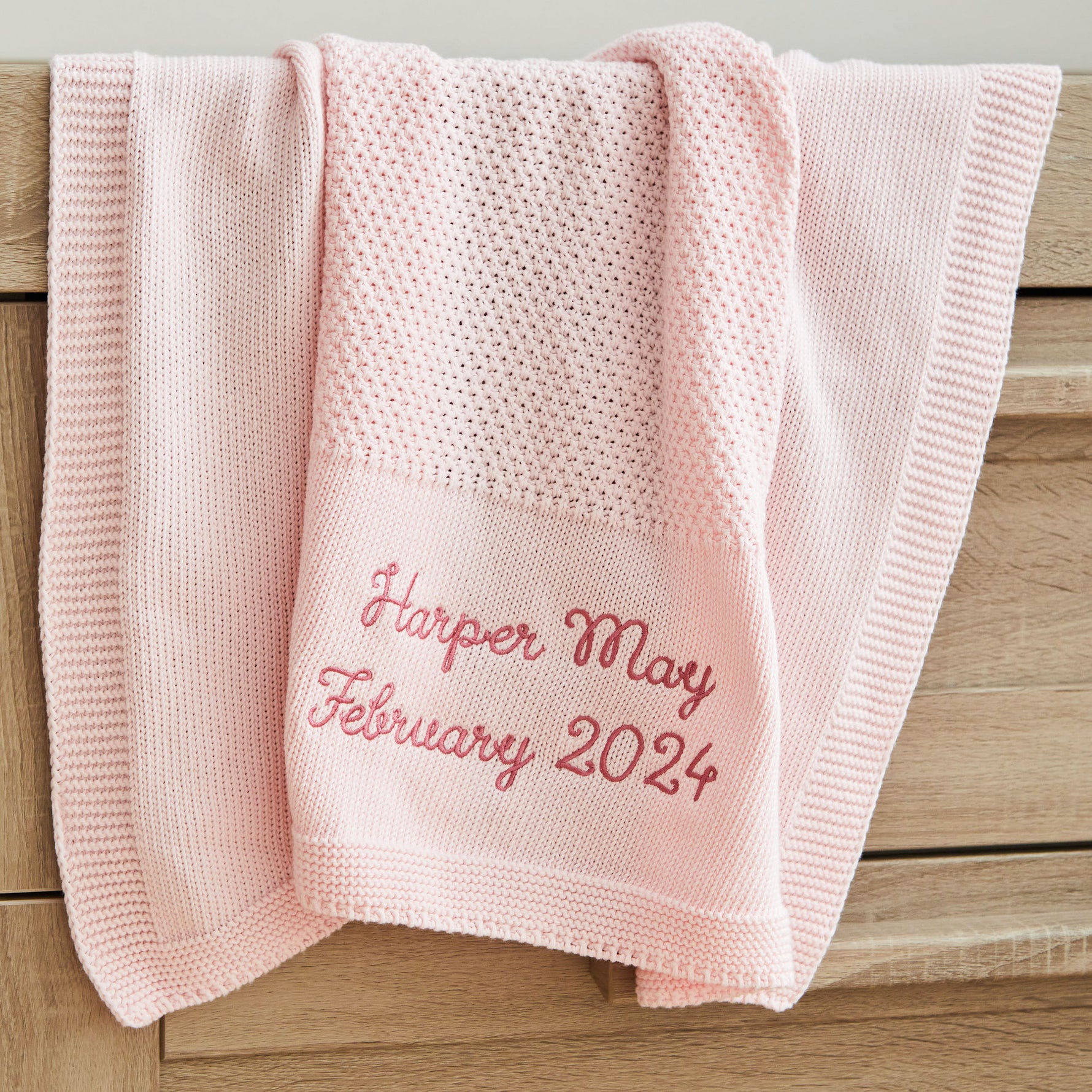 Personalised Light Pink Birthdate Baby Shawl
