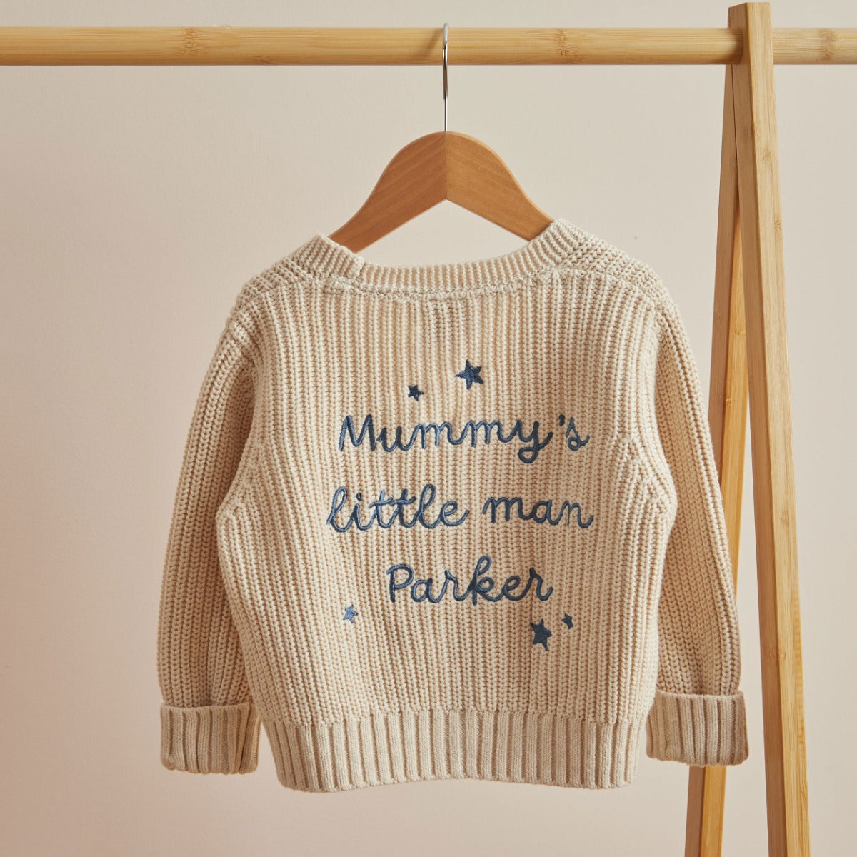 Personalised Mummy's Little Man Oatmeal Cardigan