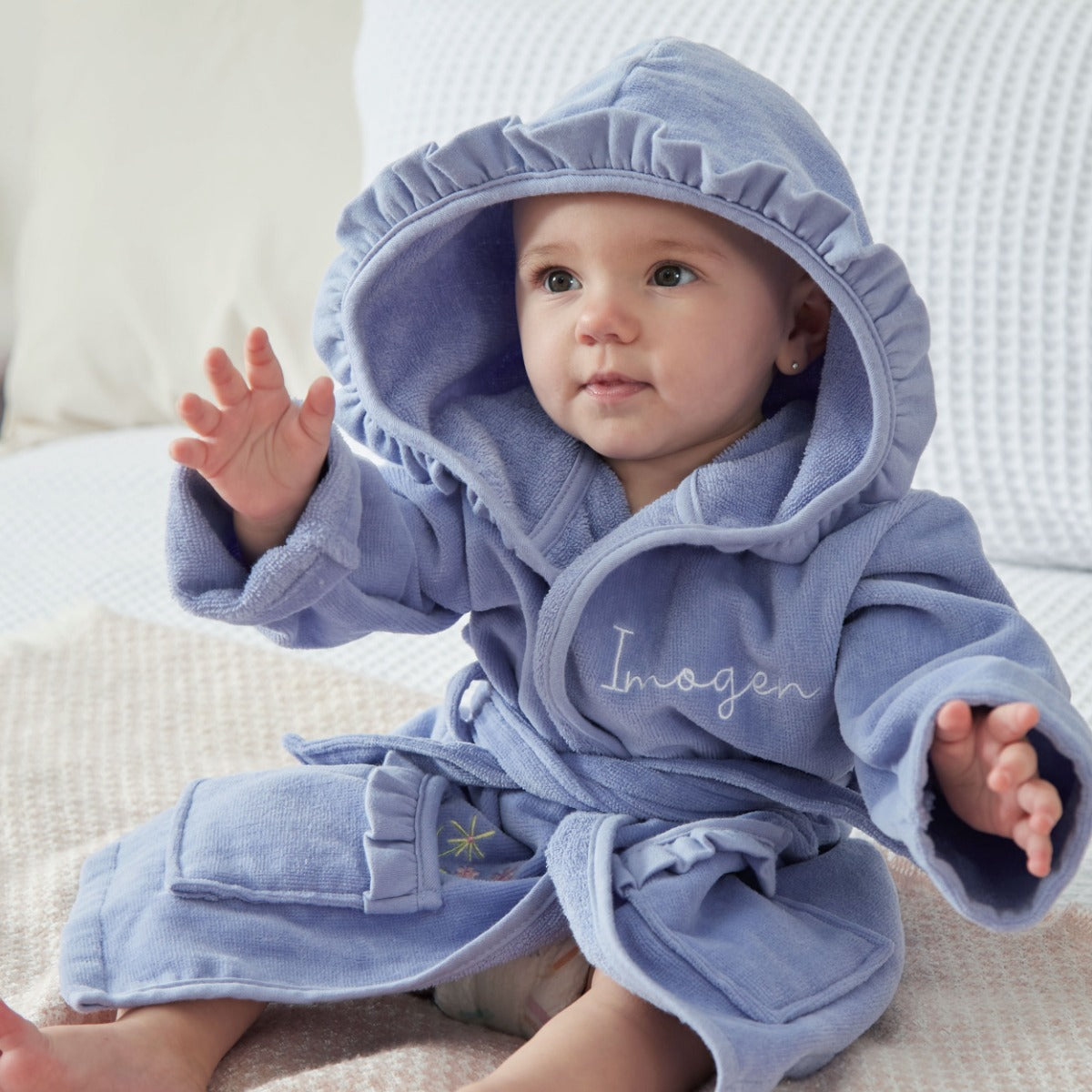 Personalised Frill Velour Cornflower Robe