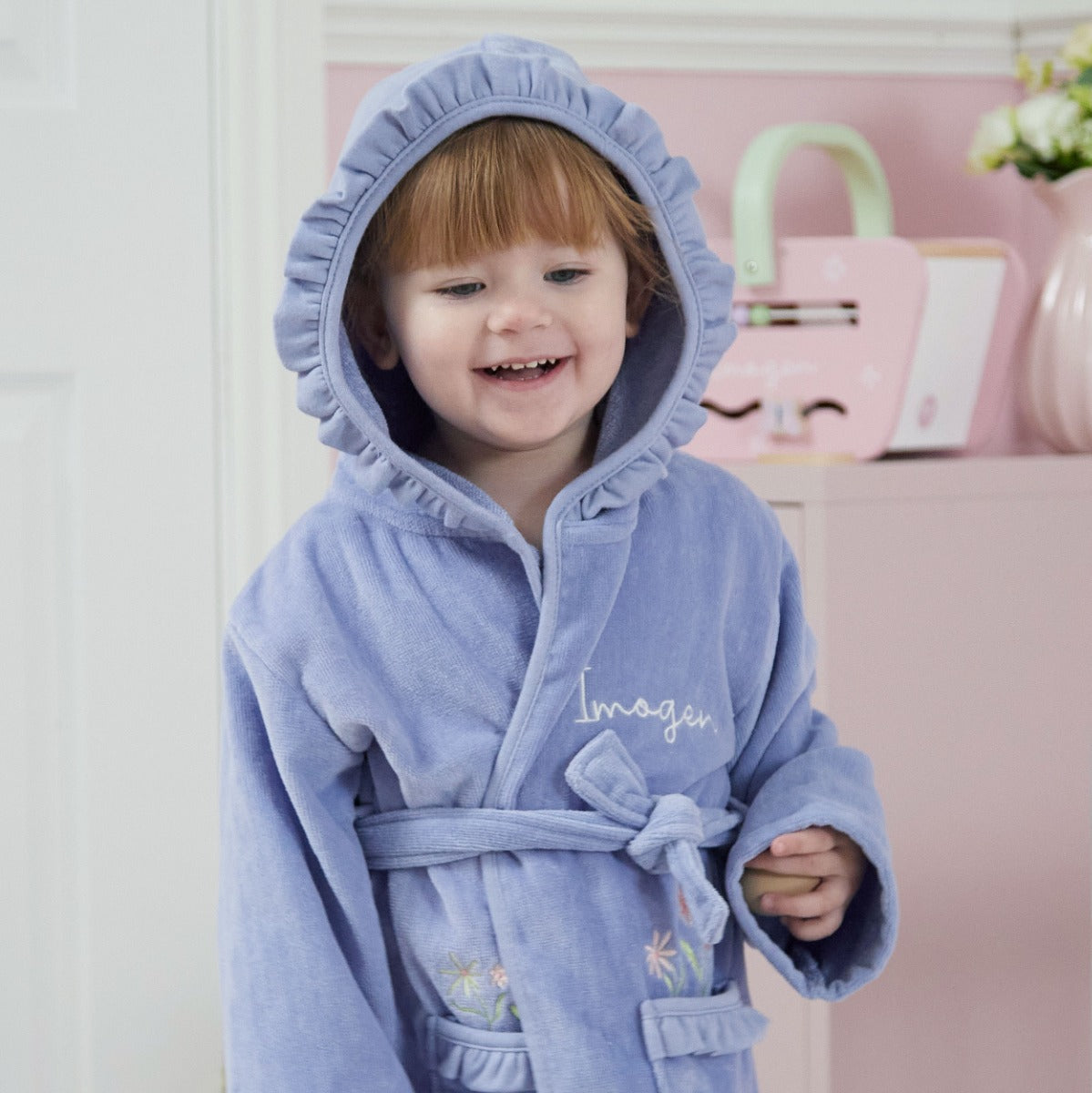Personalised Frill Velour Cornflower Robe