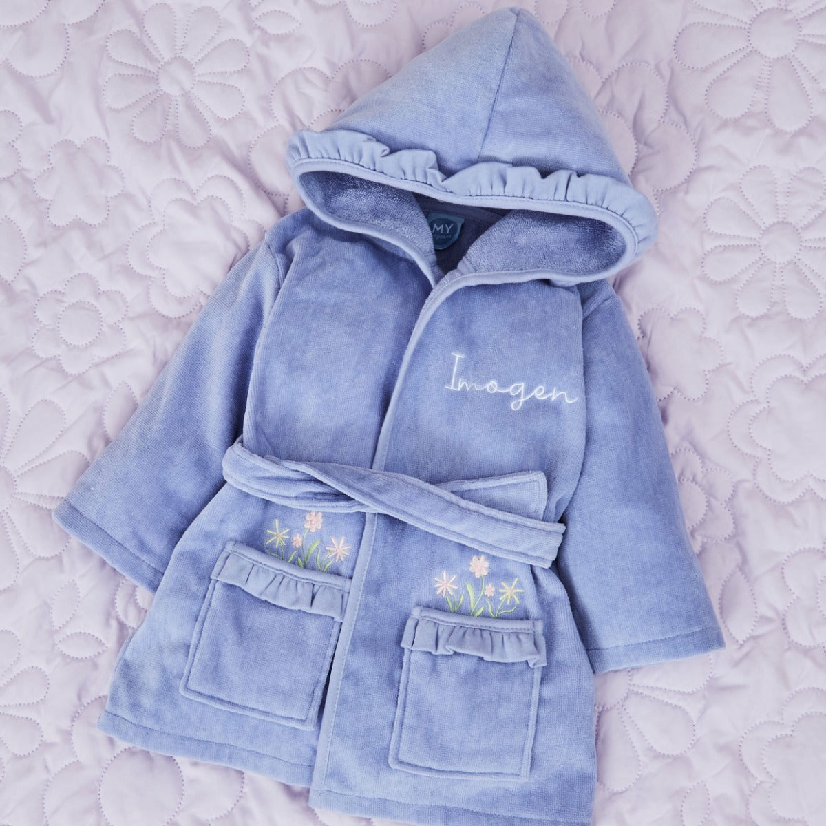 Personalised Frill Velour Cornflower Robe
