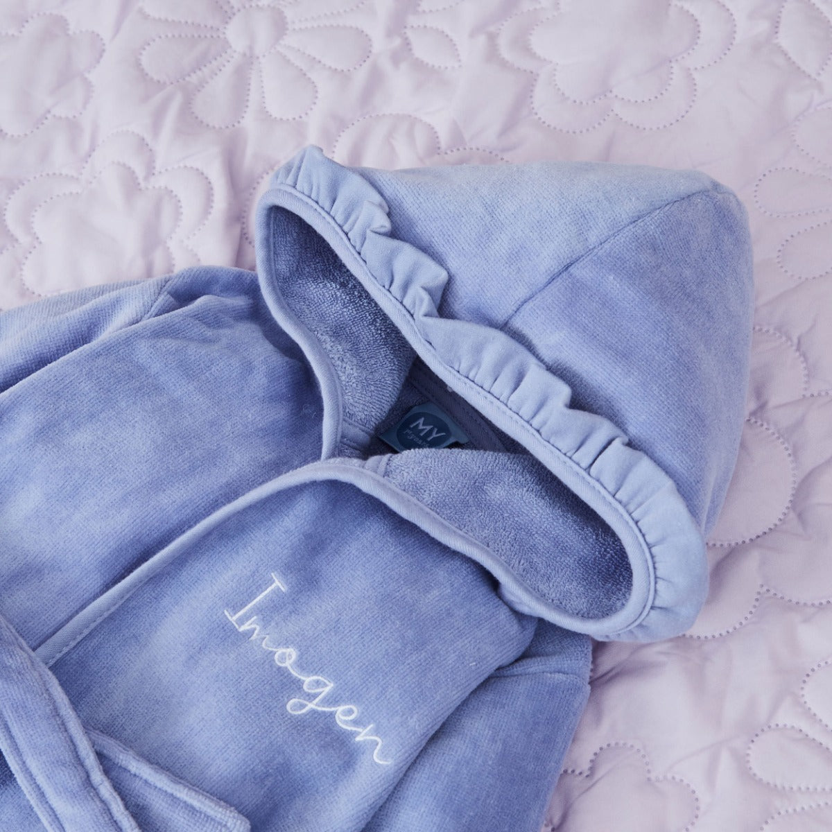 Personalised Frill Velour Cornflower Robe