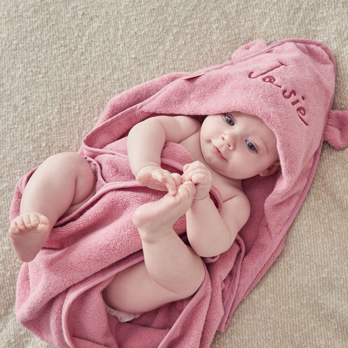Personalised Raspberry Ripple Hooded Towel With Ears
