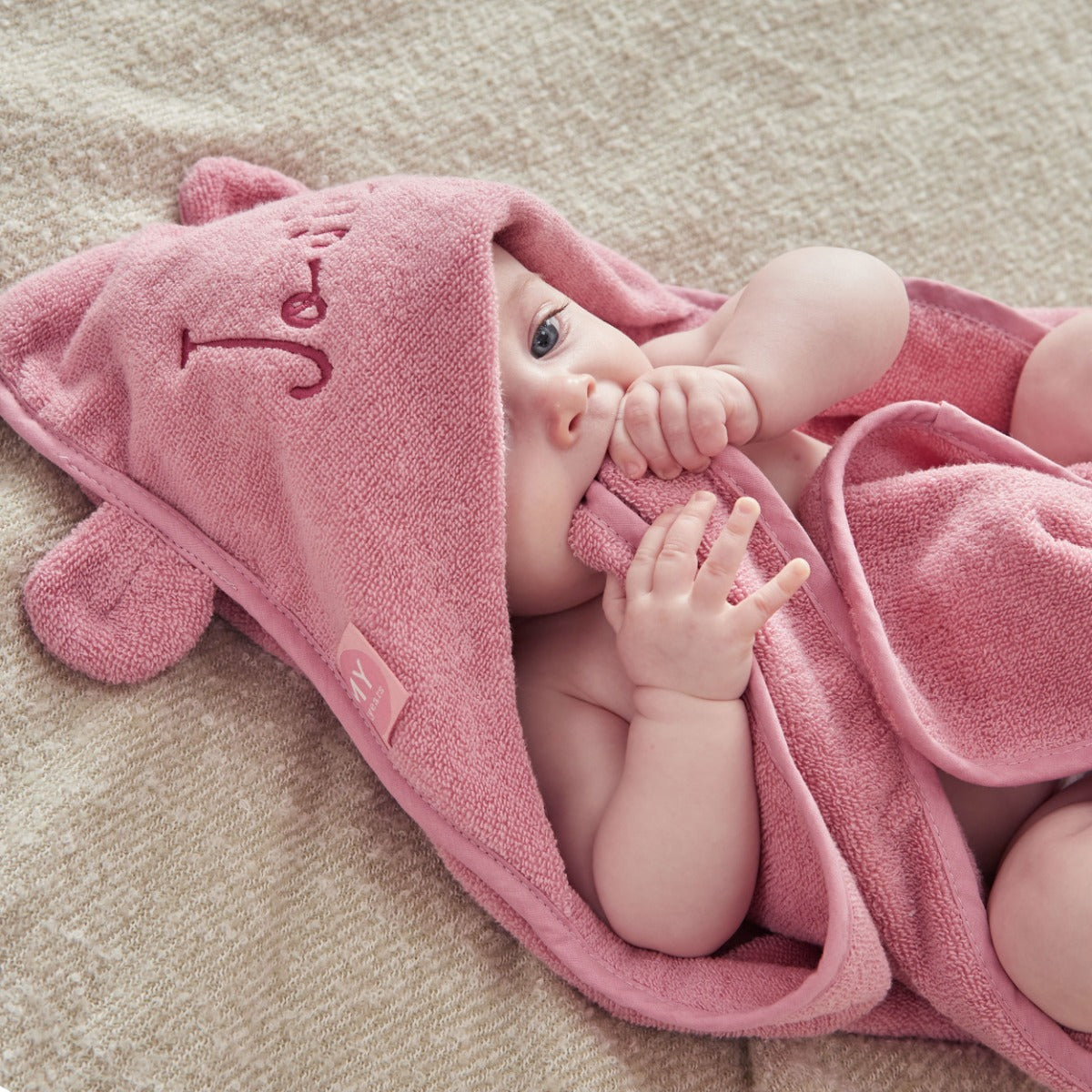 Personalised Raspberry Ripple Hooded Towel With Ears