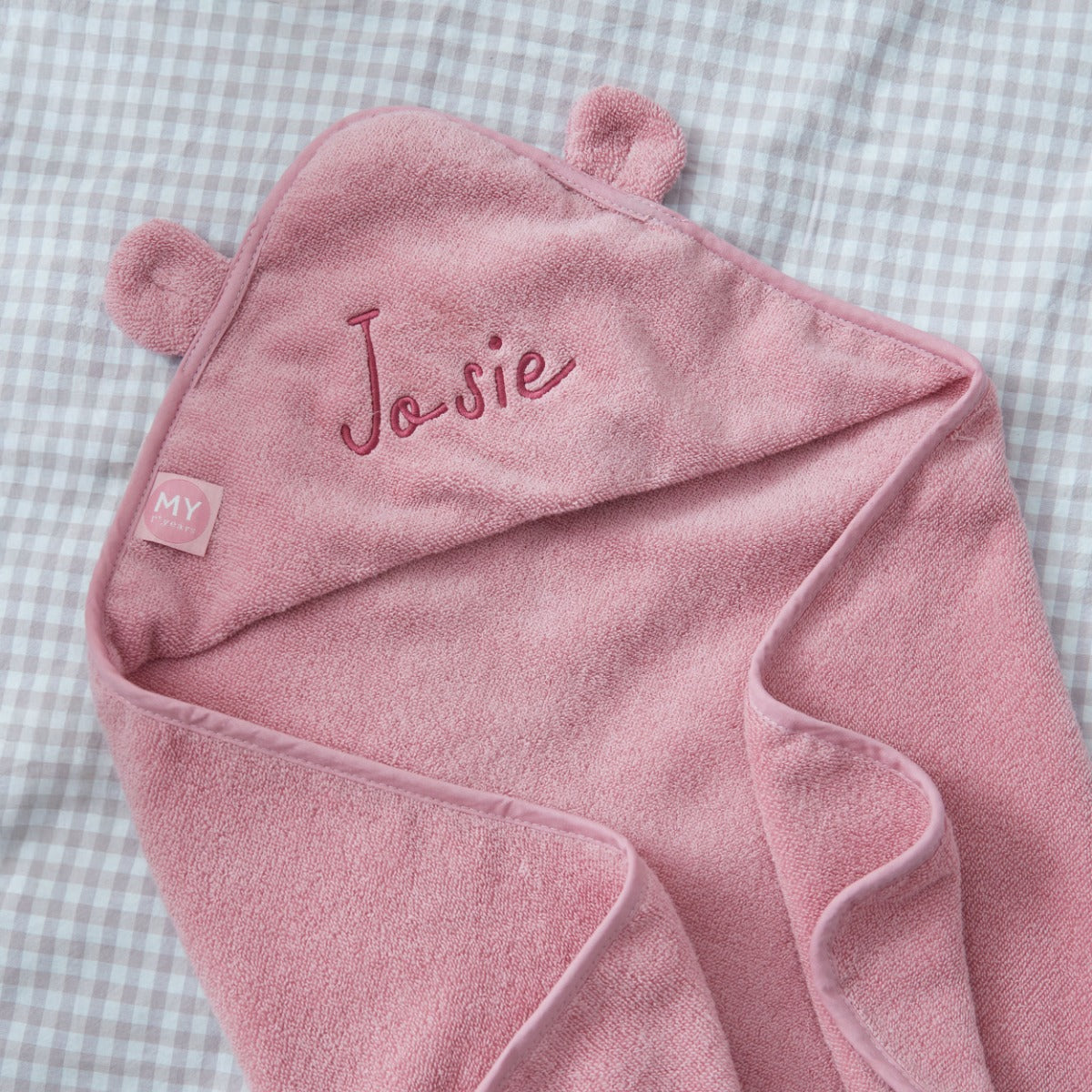 Personalised Raspberry Ripple Hooded Towel With Ears