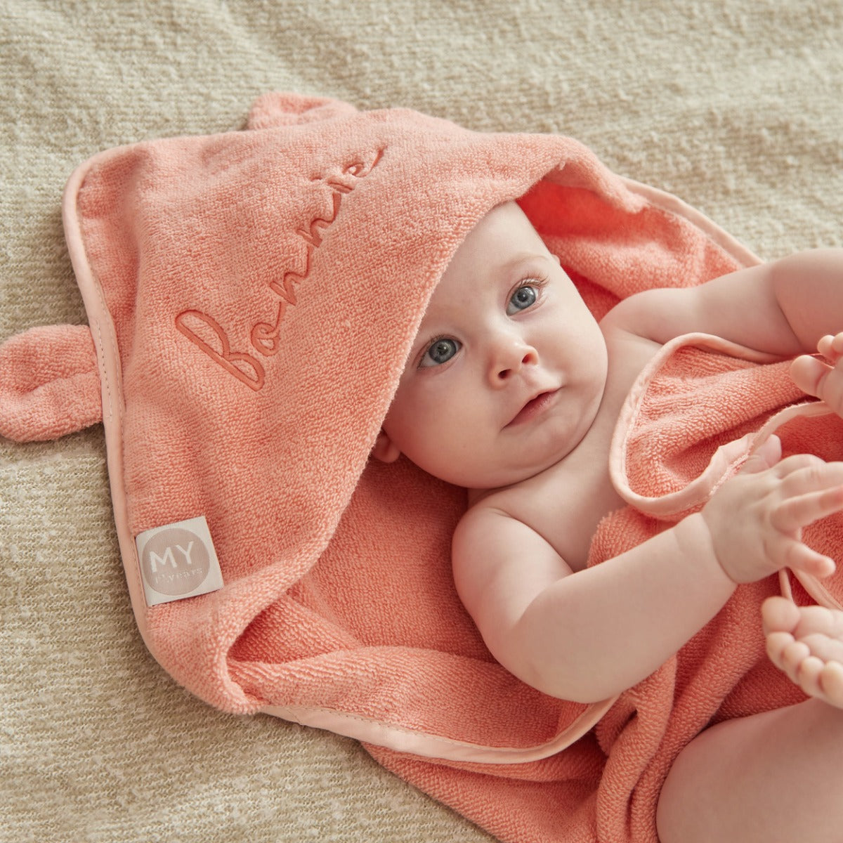 Personalised Peach Sorbet Hooded Towel With Ears
