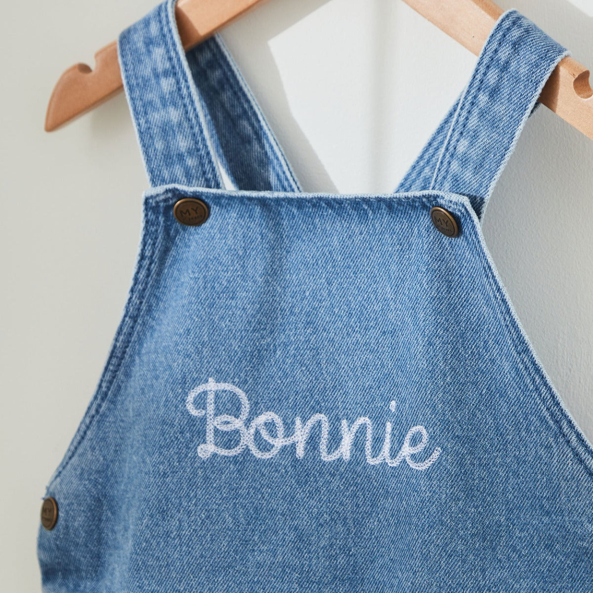 Personalised Name Short Leg Denim Dungarees 