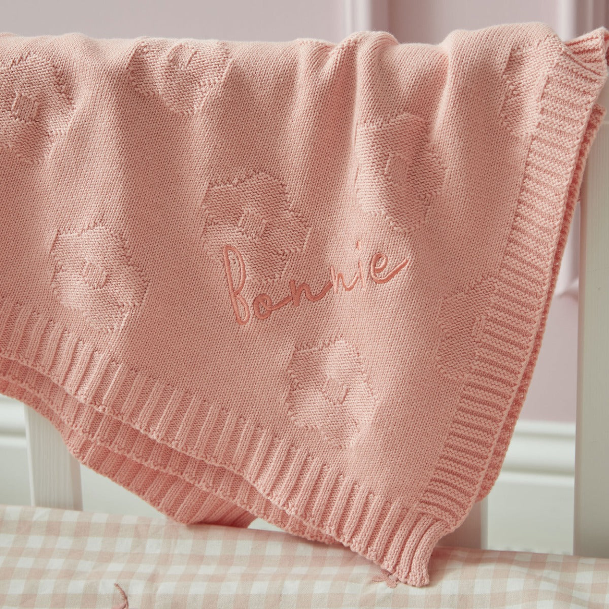 Personalised Peach Sorbet Flower Jacquard Blanket