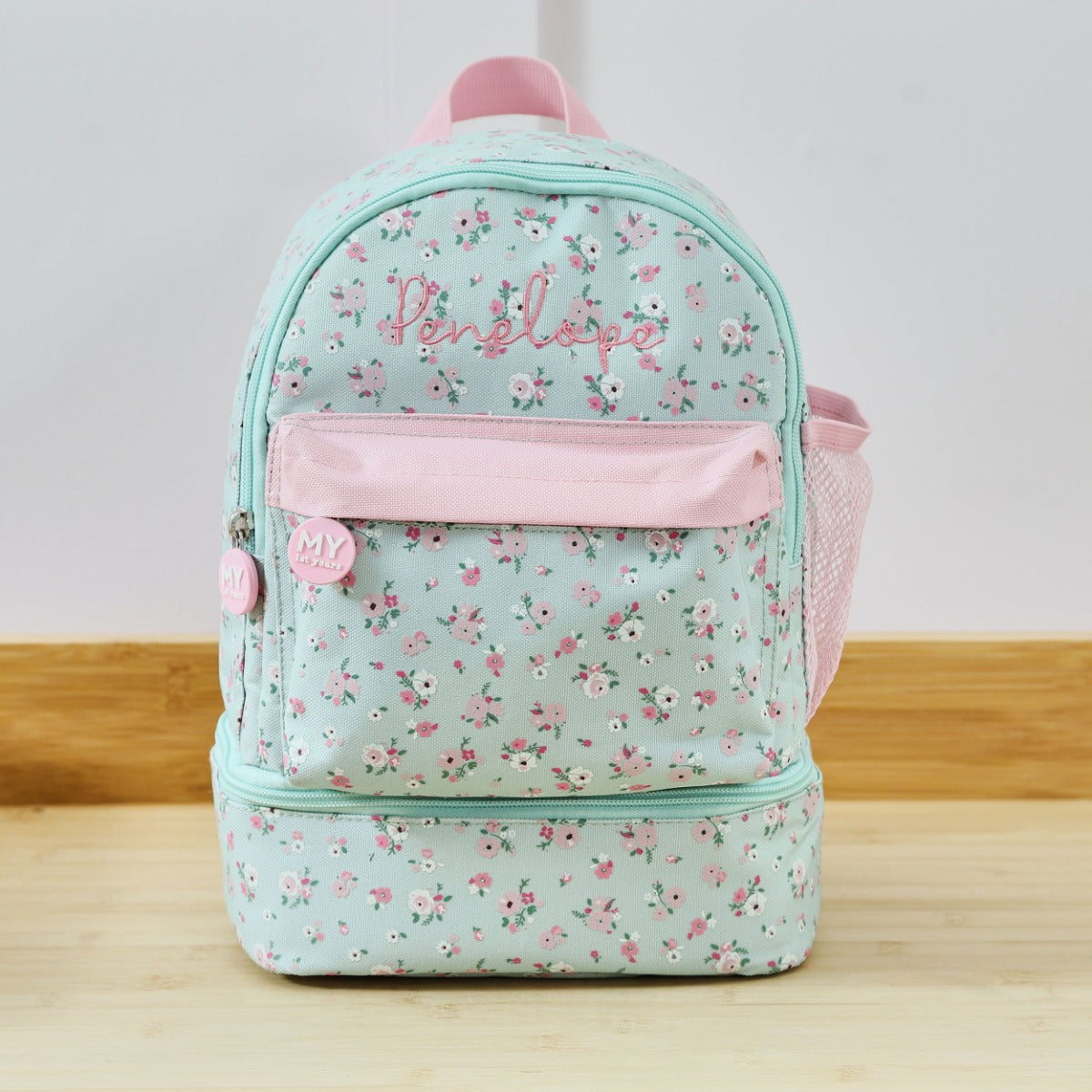 Personalised Sage Ditsy Floral Compartment Backpack 