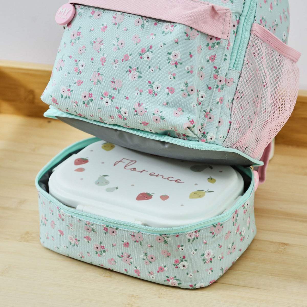 Personalised Sage Ditsy Floral Compartment Backpack 