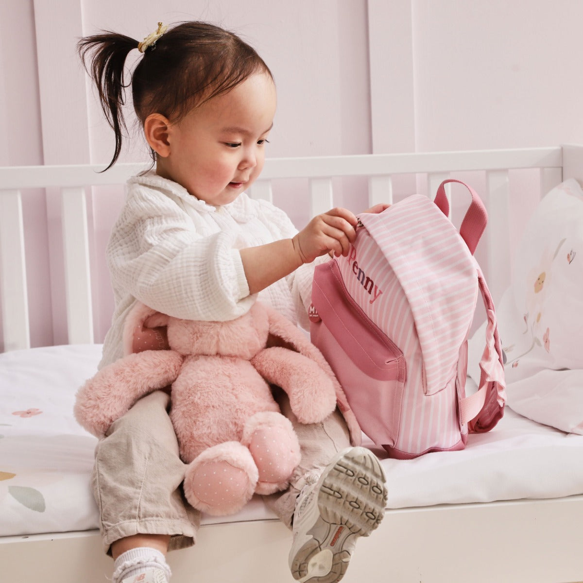 Personalised Pink Stripe Frill Mini Backpack 