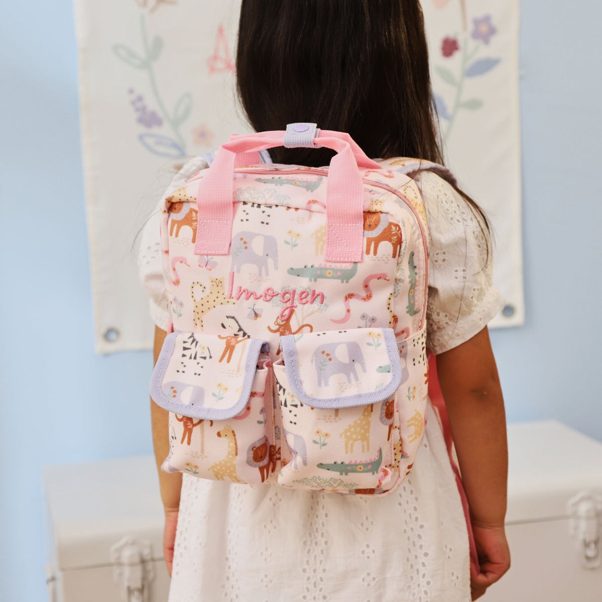 Personalised Pink Floral Safari Grab Handle Mini Backpack 