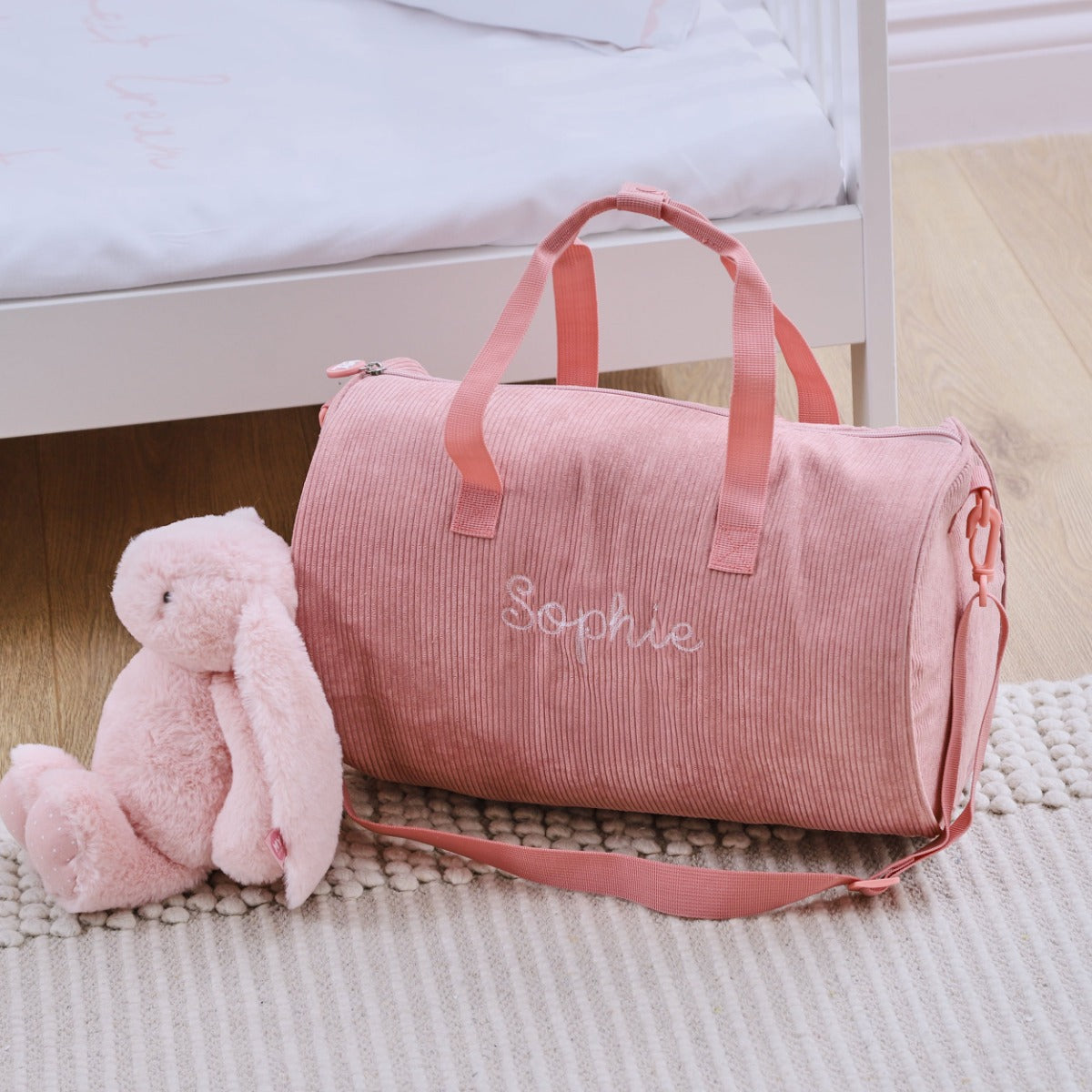 Personalised Pink Cord Barrel Bag 