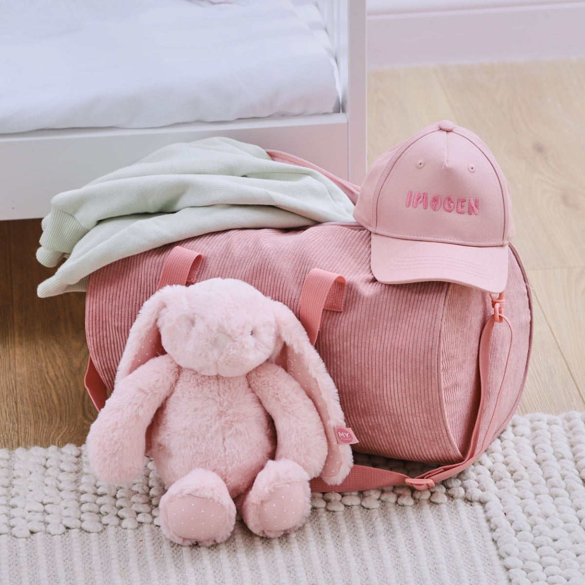 Personalised Pink Cord Barrel Bag 