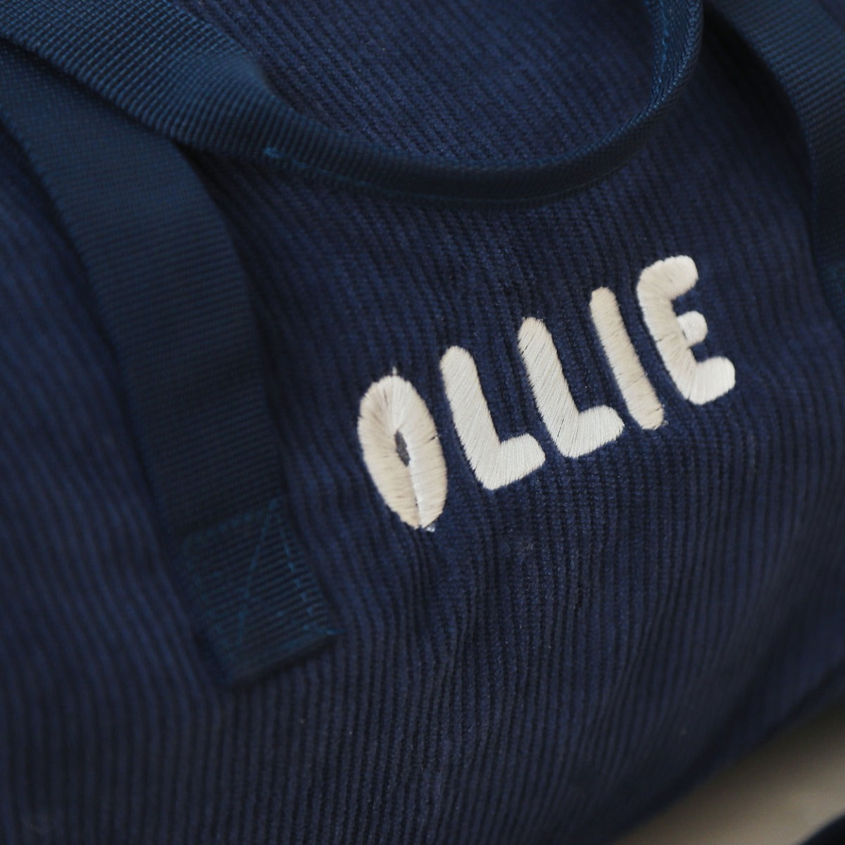 Personalised Navy Cord Barrel Bag 