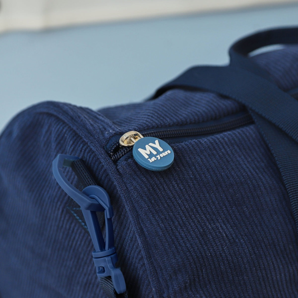 Personalised Navy Cord Barrel Bag 