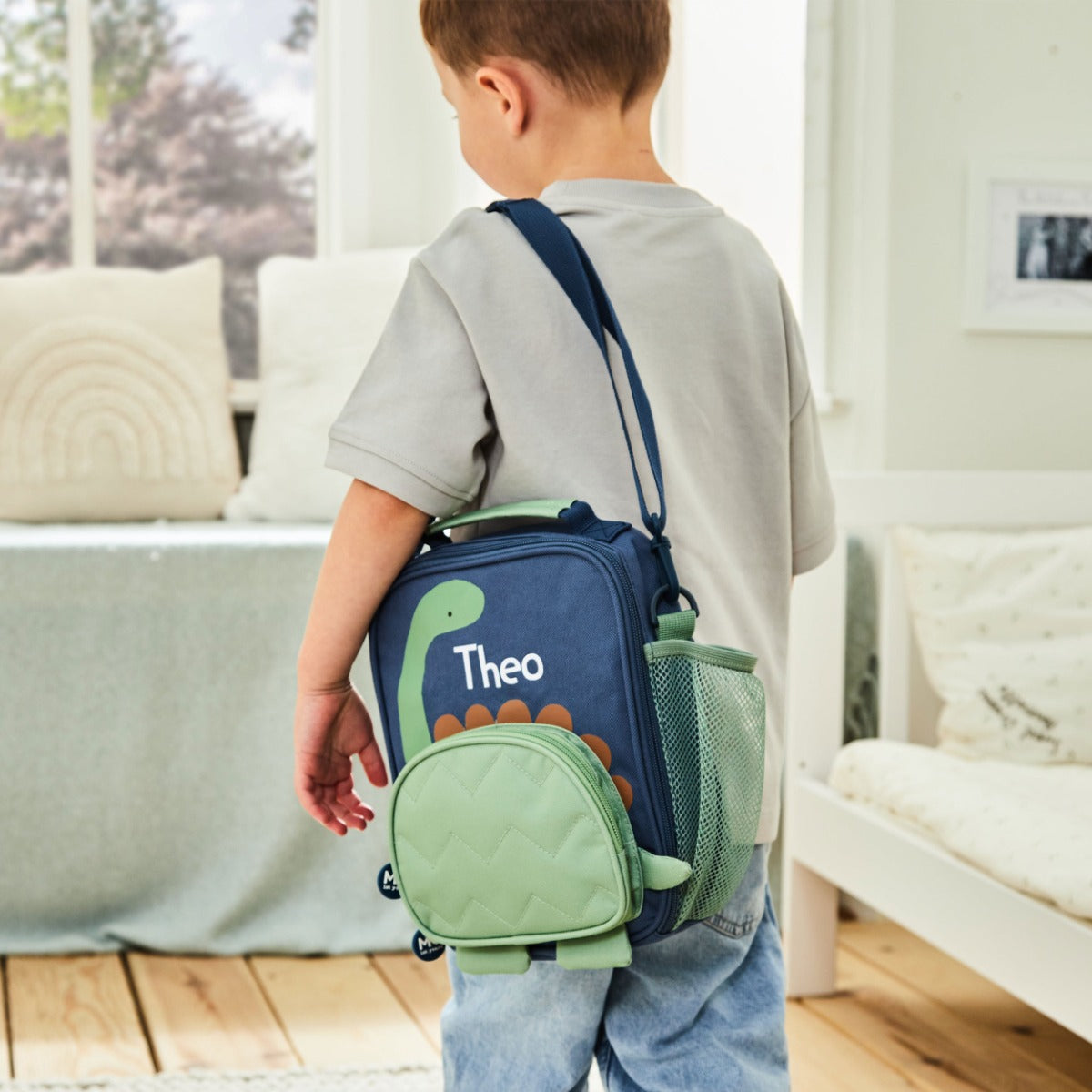 Personalised Green Dino Character Lunch Bag 