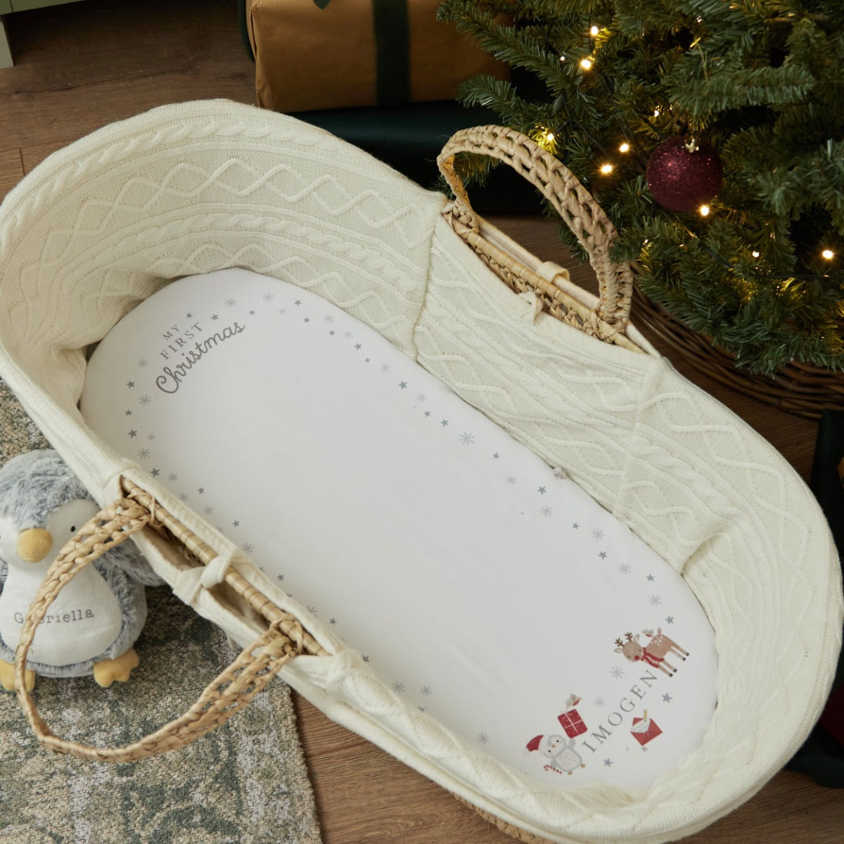 Personalised First Christmas Moses Basket Bed Sheet