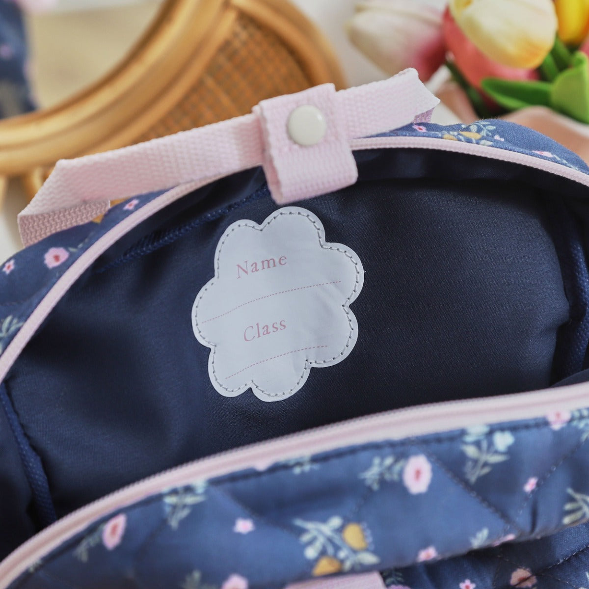 Personalised Quilted Navy Floral Mini Grab Handle Backpack 