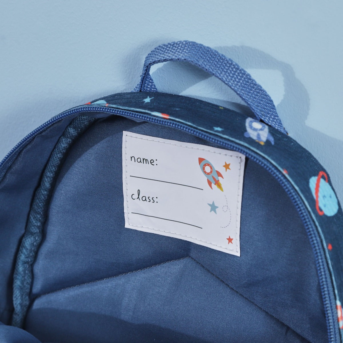 Personalised Rocket Navy Printed Cord Mini Backpack 