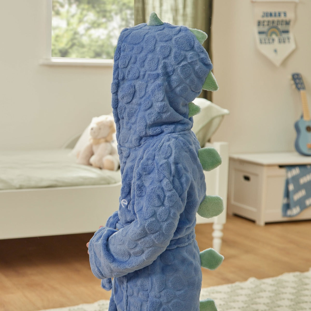 Personalised Blue Stegosaurus Dinosaur Fleece Dressing Gown