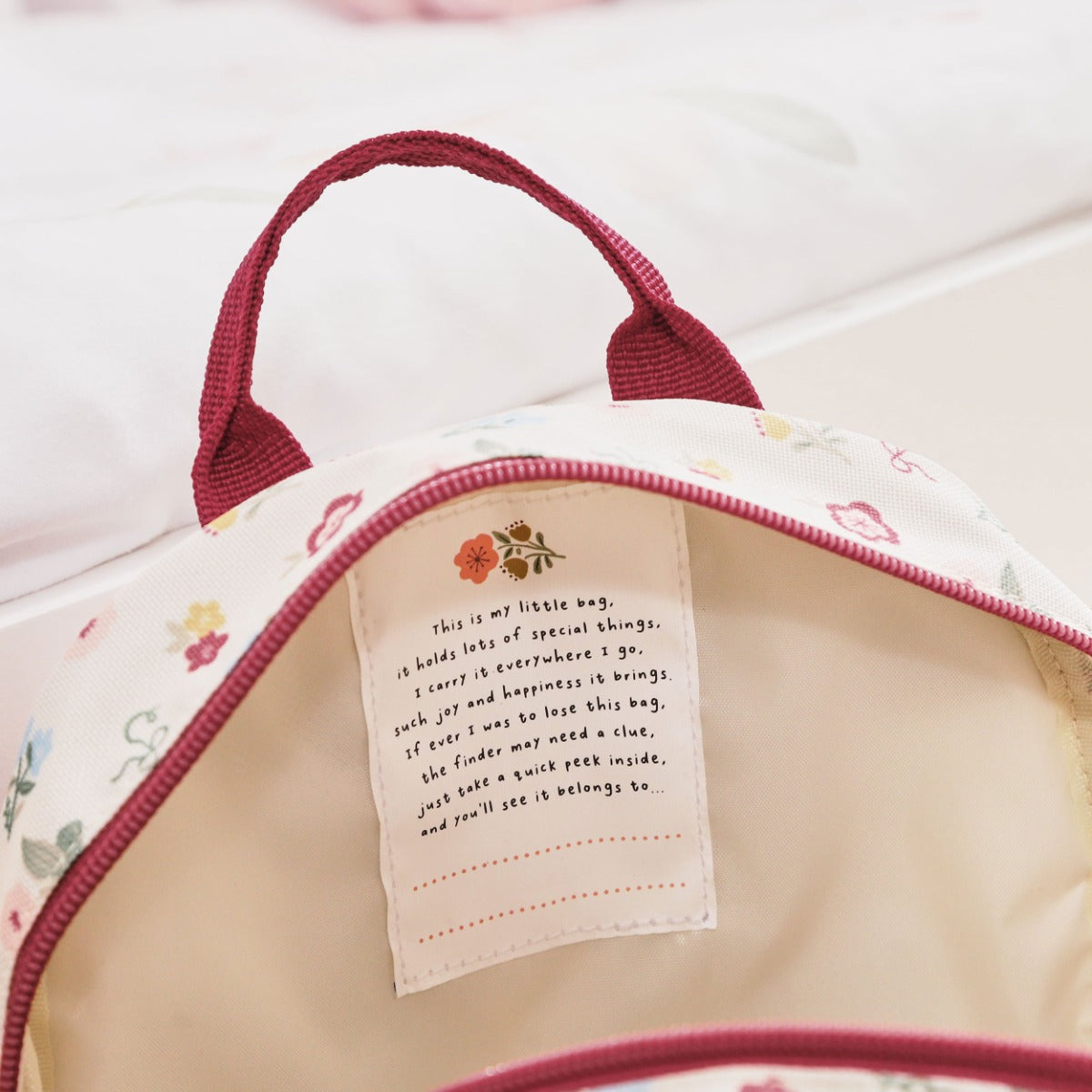 Personalised Ecru Floral All-Over Print Mini Grab Handle Backpack 