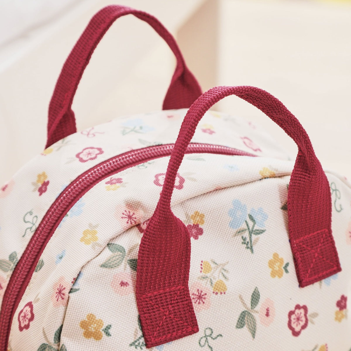 Personalised Ecru Floral All-Over Print Mini Grab Handle Backpack 