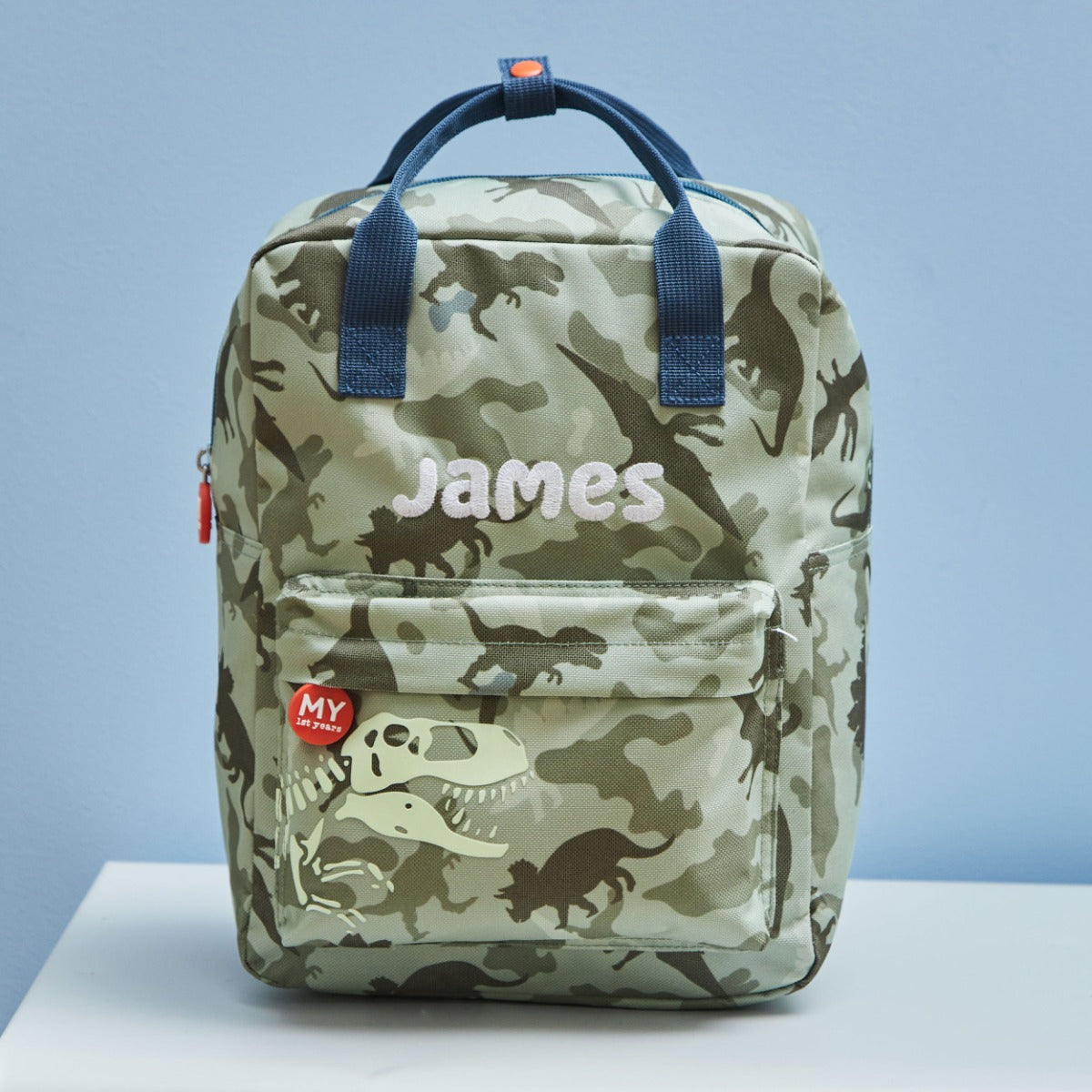 Personalised Dino Camo All-Over Print Glow In The Dark Medium Backpack
