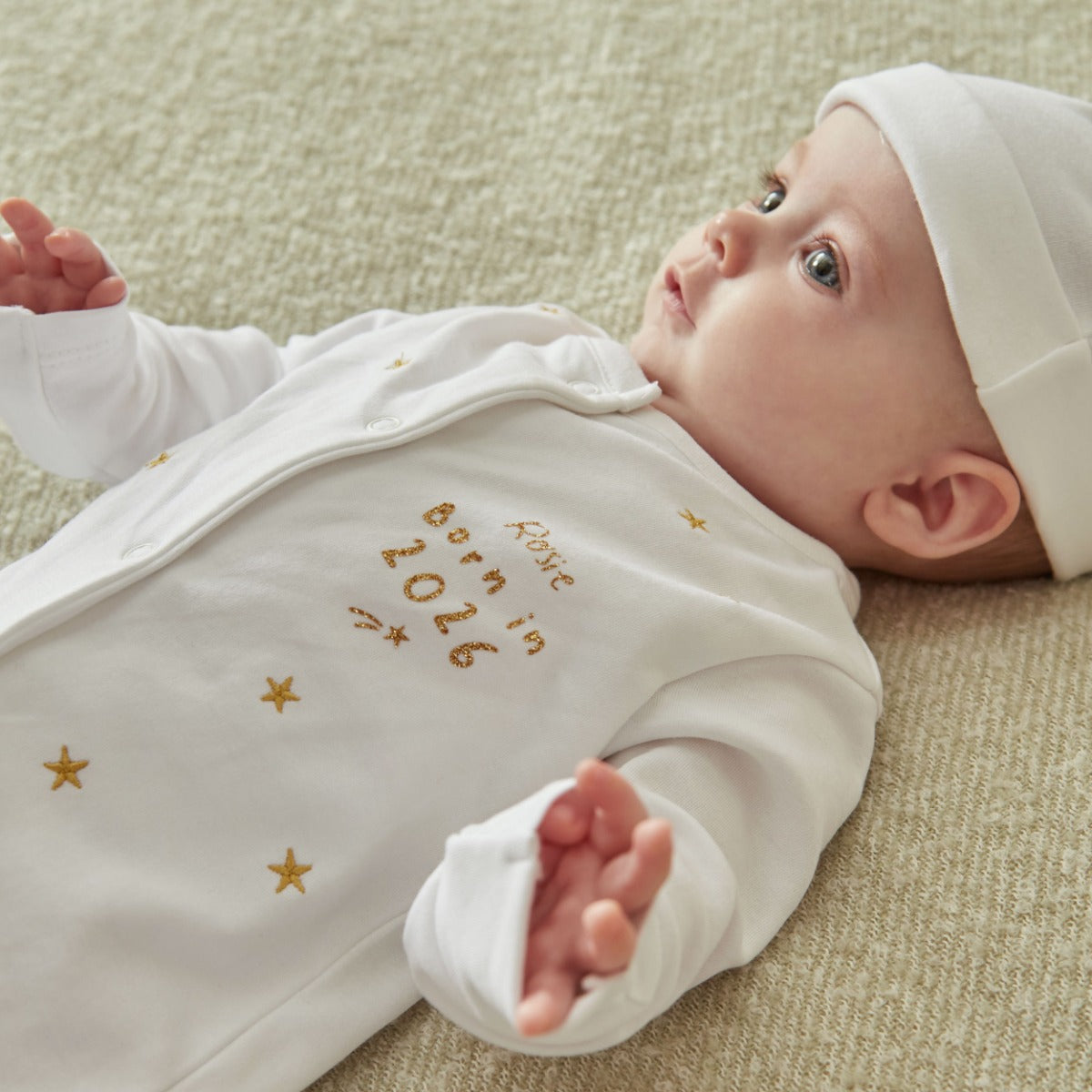 Personalised Born in 2026 Gold Star Sleepsuit