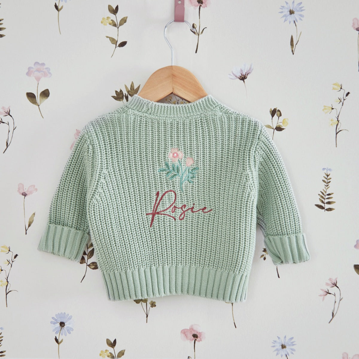 Personalised Pink Flower Sage Cardigan