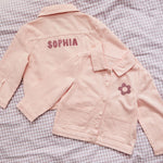 My Kids Personalised Flower Glitter Pink Denim Jacket