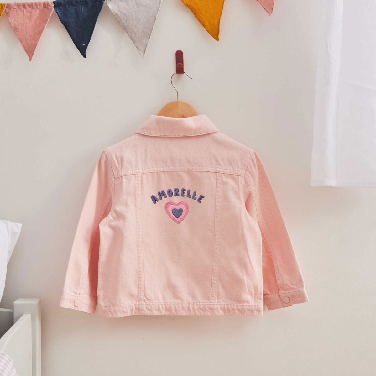 My Kids Personalised Pink Heart Denim Jacket 